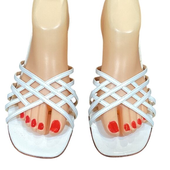 Talbots Kitten Heel Sandals Slides Sz 8B  White Patent Leather #307C - Picture 5 of 10
